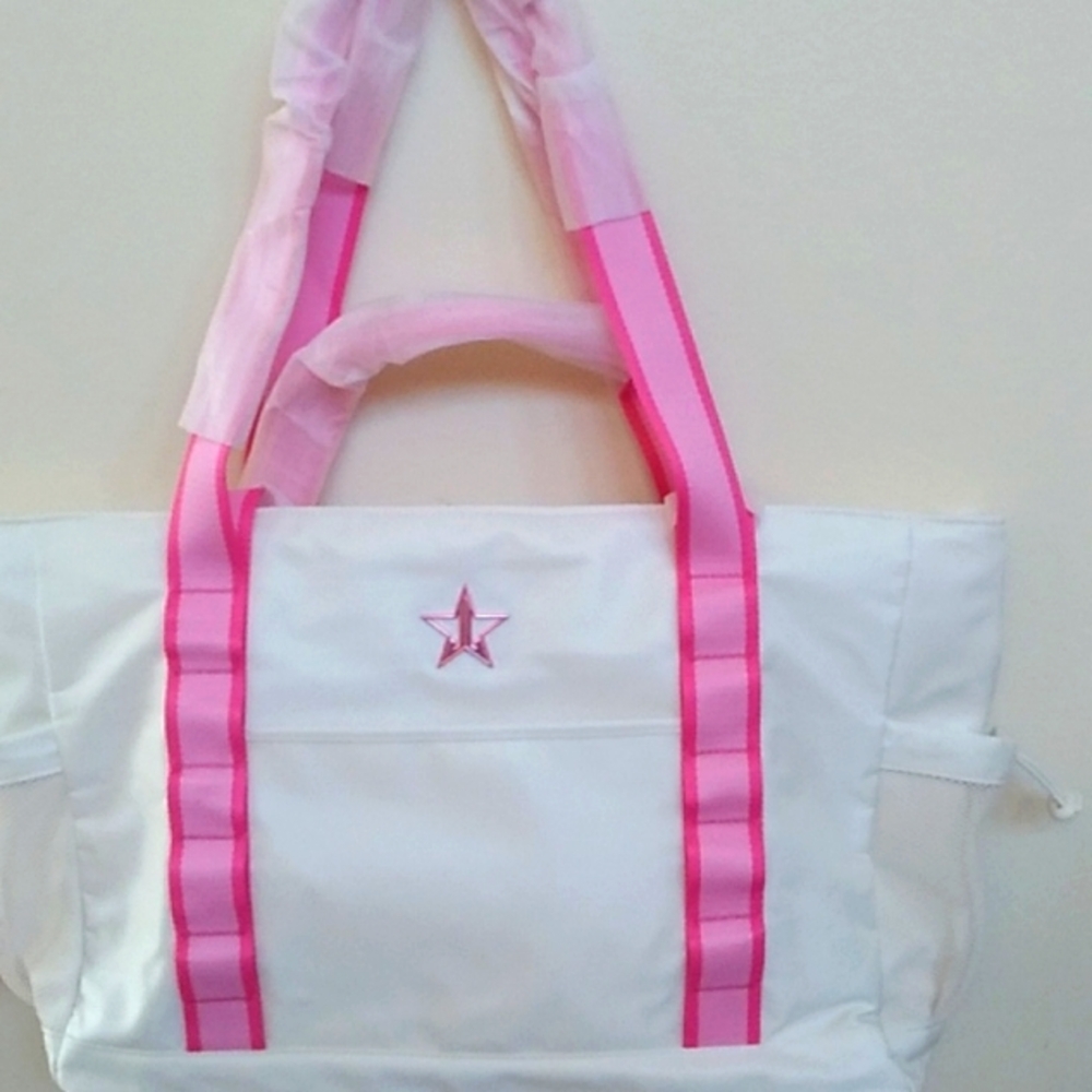 Jeffree Star White Tote with Vibrant Pink Accents